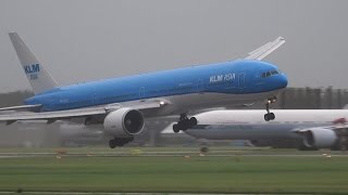 STORM SCHIPHOL KLM GEVAARLIJKE LANDING B777 PHBVB [upl. by Nady733]