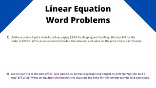 Linear Equation Word Problems  Algebra 1 [upl. by Rea]