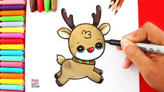 Cómo dibujar un RENO de NAVIDAD Kawaii como si estuviese volando [upl. by Margaux]