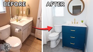 Easy Small Bathroom Remodel  DIY Makeover [upl. by Ahsenev]