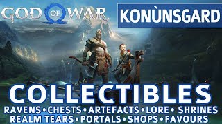 God of War  Konunsgard All Collectible Locations Ravens Chests Artefacts Shrines  100 [upl. by Sup124]