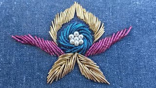 Hand Work Embroidery Flower and Leaf Designs ZardosiThreads Skills [upl. by Esmeralda216]