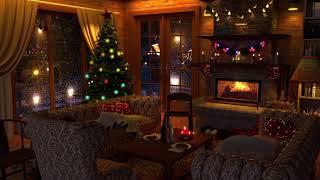 Christmas Cabin ambience  Tree amp Snowstorm amp Crackling Fireplace Sounds 8 Hours [upl. by Enyledam852]