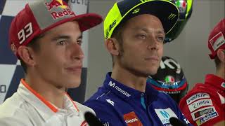 Press Conference tension between Marquez and Rossi MotoGP™ [upl. by Isiad]