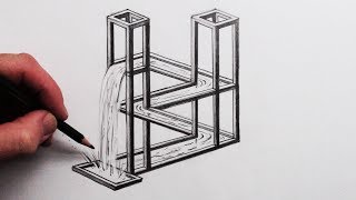 How to Draw The Impossible Waterfall 3D Optical Illusion [upl. by Reube]