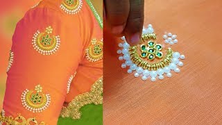 zardosi work on blouse  aari work blouse designs for beginners  motifs  203 [upl. by Suzanna]