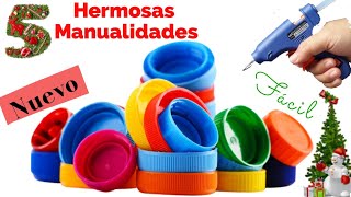 5 Manualidades Navideñas con TAPAS DE BOTELLAS Christmas Crafts with BOTTLE LIDS [upl. by Gowon]