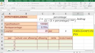 Hypotheeklening in Excel aflossingstabel [upl. by Nylanna]