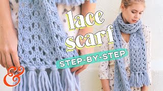 How to Knit a Chunky LACE SCARF for Beginners [upl. by Ardnatal]