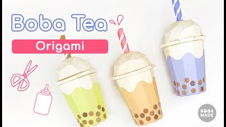 3D Paper Boba Tea Cup Origami Paper Craft Template Guide [upl. by Audy]