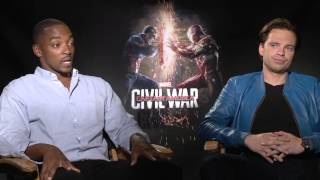 Captain America Civil War Interview  Anthony Mackie and Sebastian Stan [upl. by Naujak]